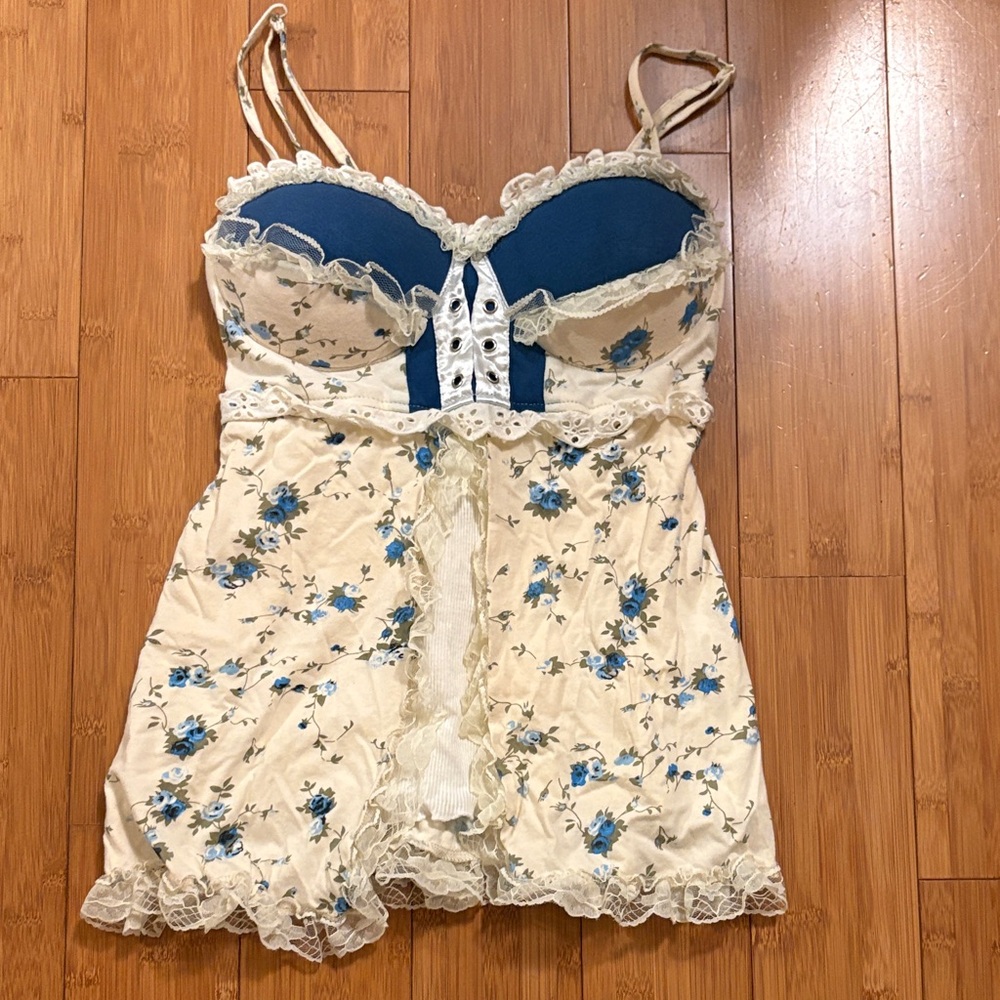 Cielo Blue and Cream Floral Chemise Small